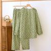 2025 Japanese New Women's Spring/Summer Pajama Two Piece Set 100% Cotton Round Neck Cardigan Long Sleeve Pants Home Clothing Set
