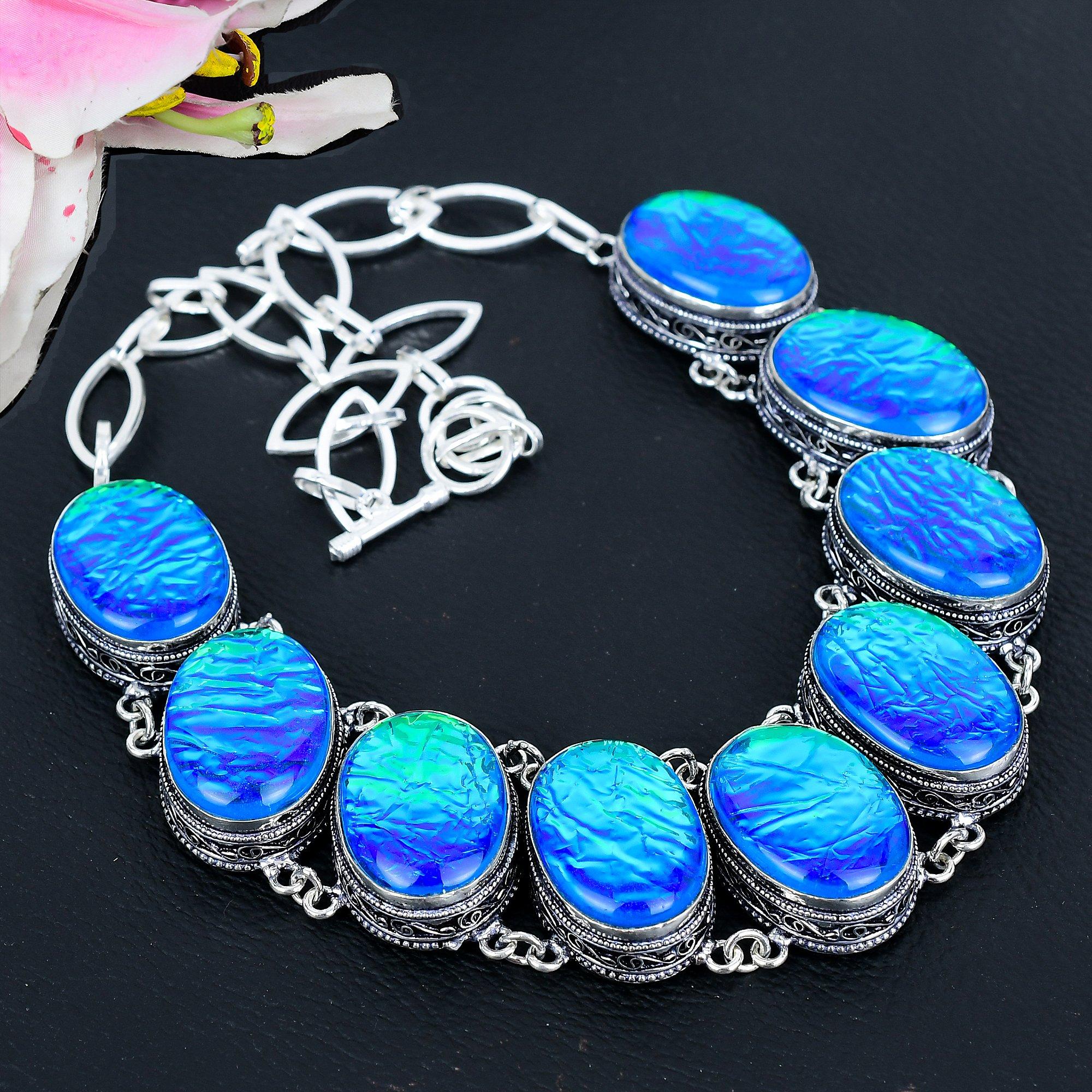 

Blue Triplet Opal Gemstone 925 Sterling Silver Jewelry Necklace 18 KG-1651