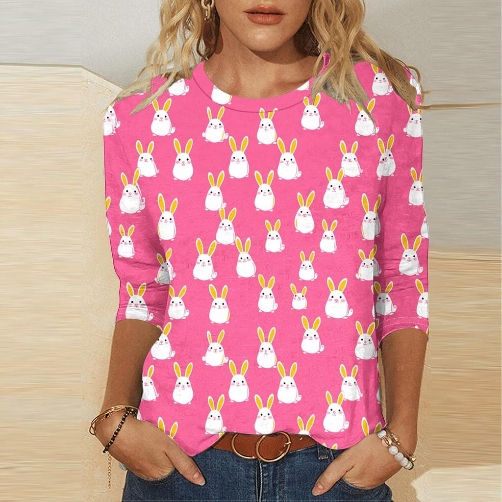 Women's -print loose 7-inch sleeve top