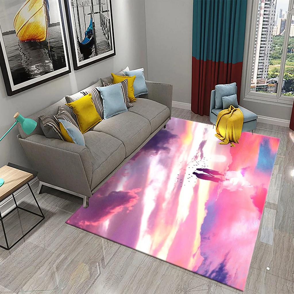 3D Colorful Cartoon Sunrise Carpet for Bathroom Entrance Non-Slip Mat Kitchen Living Room Kids Bedroom Decor Floor Carpet Rugs