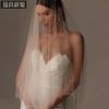 All Over Scattered Pearl Sheer Tulle Bridal Veil, Single Layer Plain Ivory Wedding Veil For Lace Satin Gown Pre-Wedding Elopement Portrait Shoot