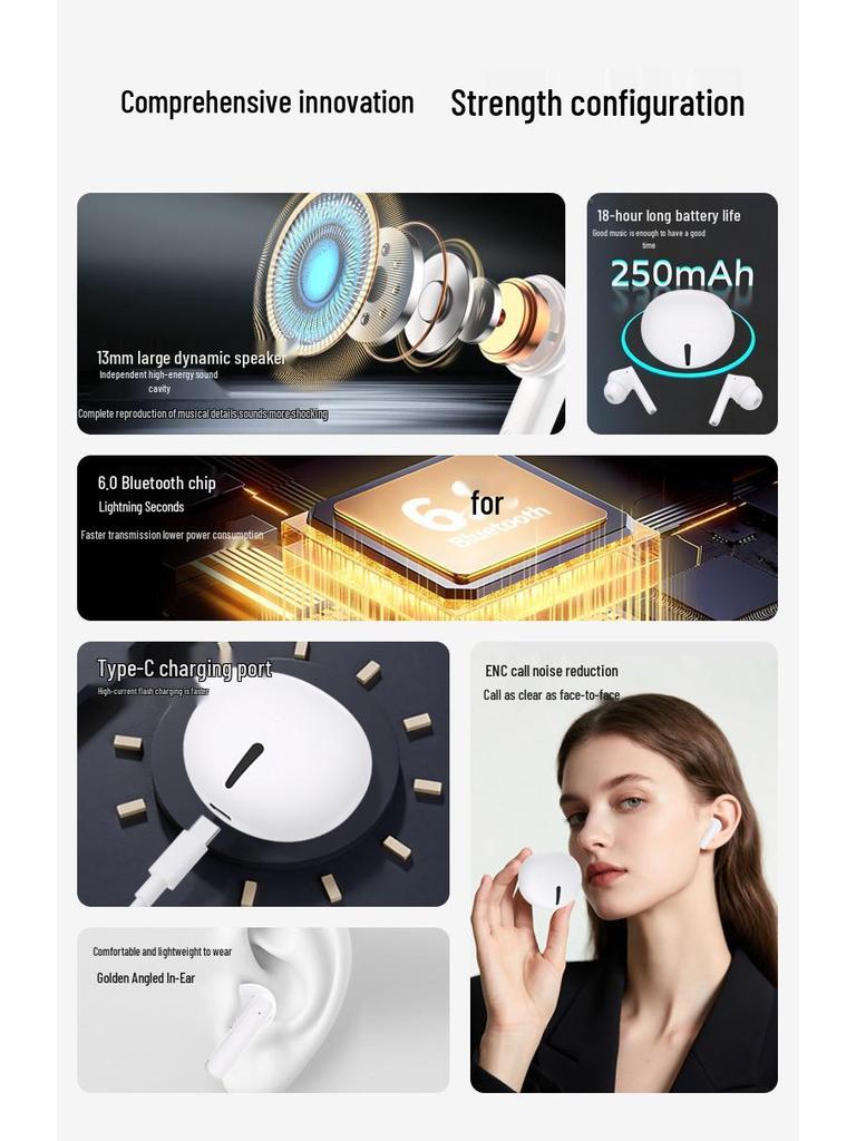 2025 TWS In-Ear Bluetooth Headphones with ANC, Long Battery Life, Dynamic Drivers & Heavy Bass