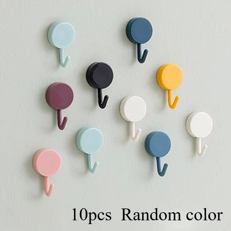 

10PCS Dopamine Random color hook up Without Drilling Coat Bag Bathroom Door Kitchen Towel Hanger Hooks Home Storage Accessories