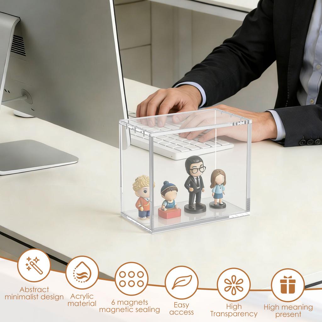 Transparent Acrylic Storage Box Magnetic Figurine Display Box Collection Figures Dustproof Storage Box Office Desktop Decoration