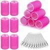Giant curling wand roller set, 24 pieces, including 12 self-grip curling wands and 12 stainless steel duckbill clips (rose red)