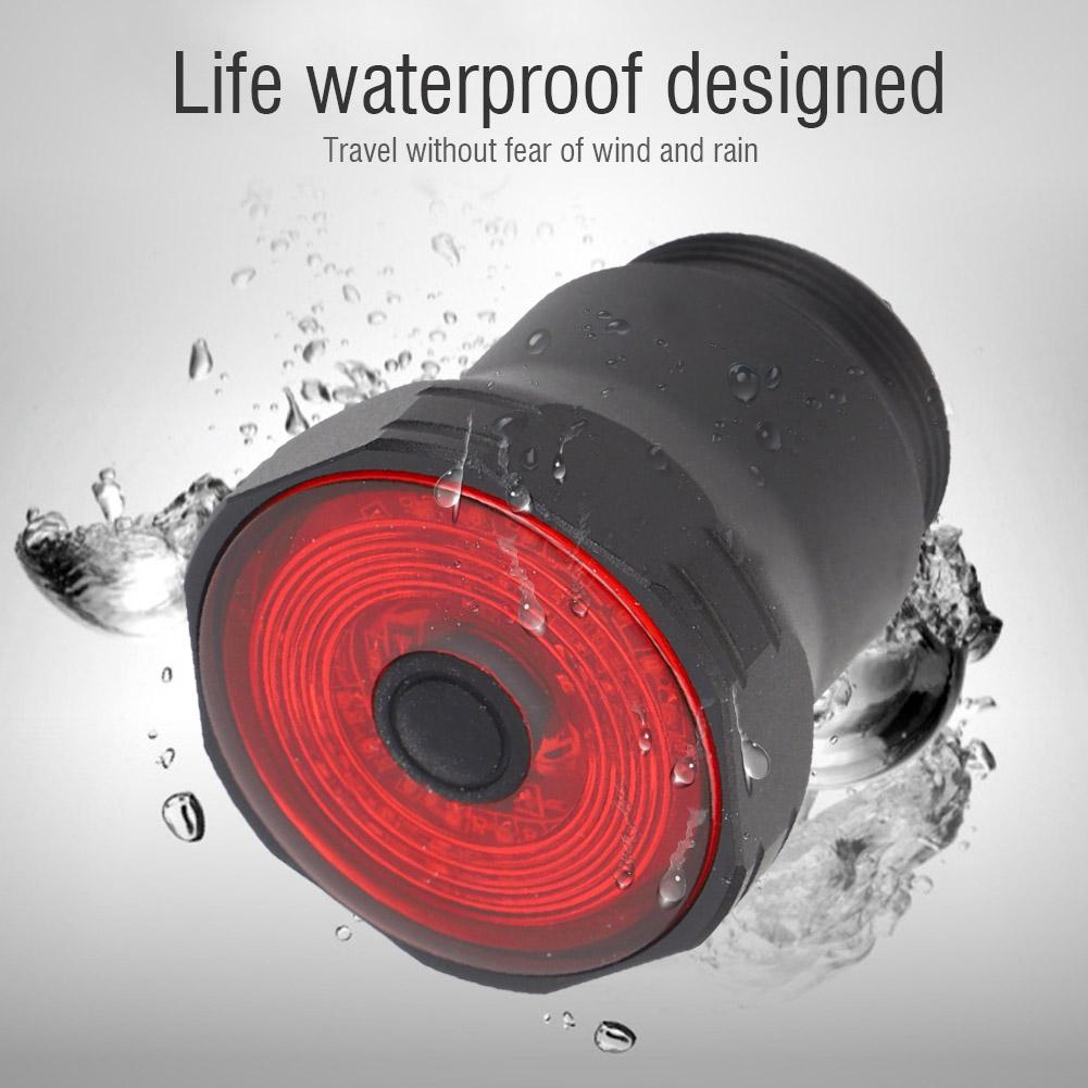 Černá hliníková slitina IPX6 Vodotěsná Chytré zadní brzdové světlo na kolo USB nabíjení Varovné zadní světlo na kolo Cyklistika