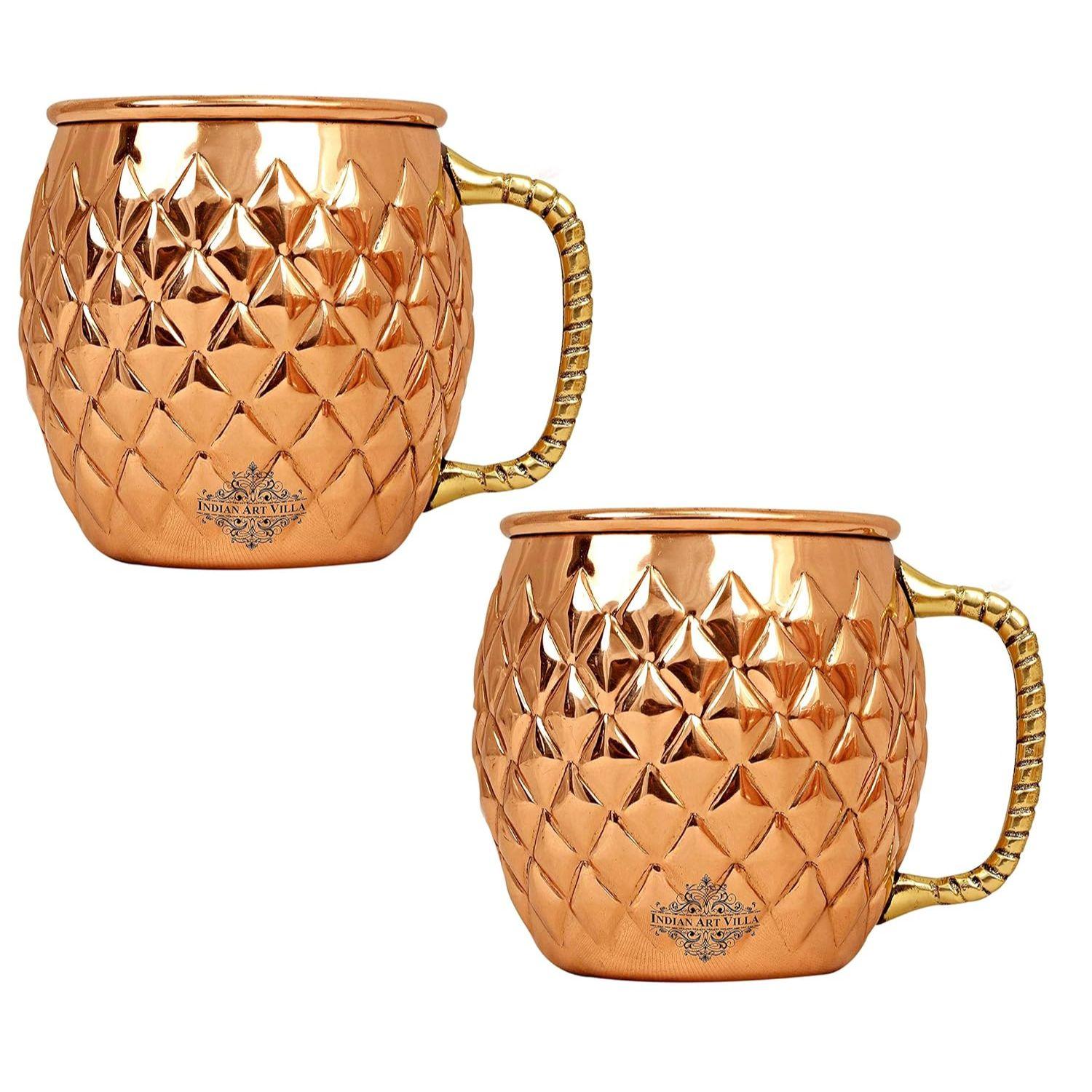 

Кружка для пива «Московский мул» из чистой меди, круглой формы, с чеканным узором «алмаз», лучшая для пивных коктейльных вечеринок, барная посуда, объем - 600 мл, набор из 2 штук