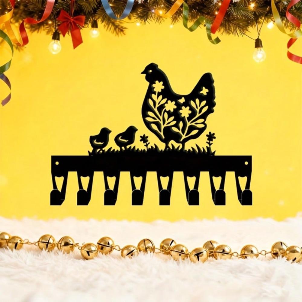 Farmhouse Chick Wall Mounted Hook Rack Forged Iron with 8 Hooks Rustic Entryway Kitchen Hallway Decor Easy Install Holiday Gift