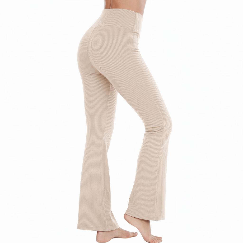 High Waist Ribbed Flared Leggings for Women Slim Fit Stretchy Bootcut Pants with Tummy Control and Butt Lifting Design for Yoga Fitness