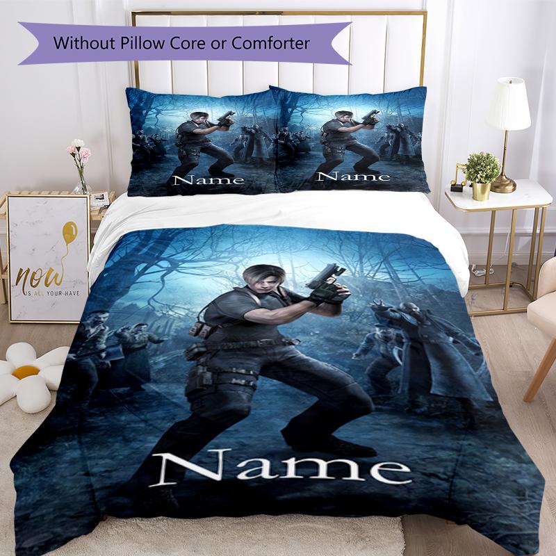 3pcs Custom Name Resident Evil Bedding Set Duvet Cover Closure Includes 1 Duvet Cover & 2 Pillowcases, Soft and Comfortable for All Seasons.