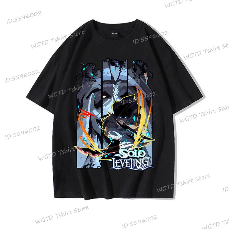 Hip Hop Streetwear Anime Solo Leveling Statue of God Print T-Shirt Männer Frauen Harajuku Grafik Lockeres Oberteil Vintage Baumwoll-T-Shirt