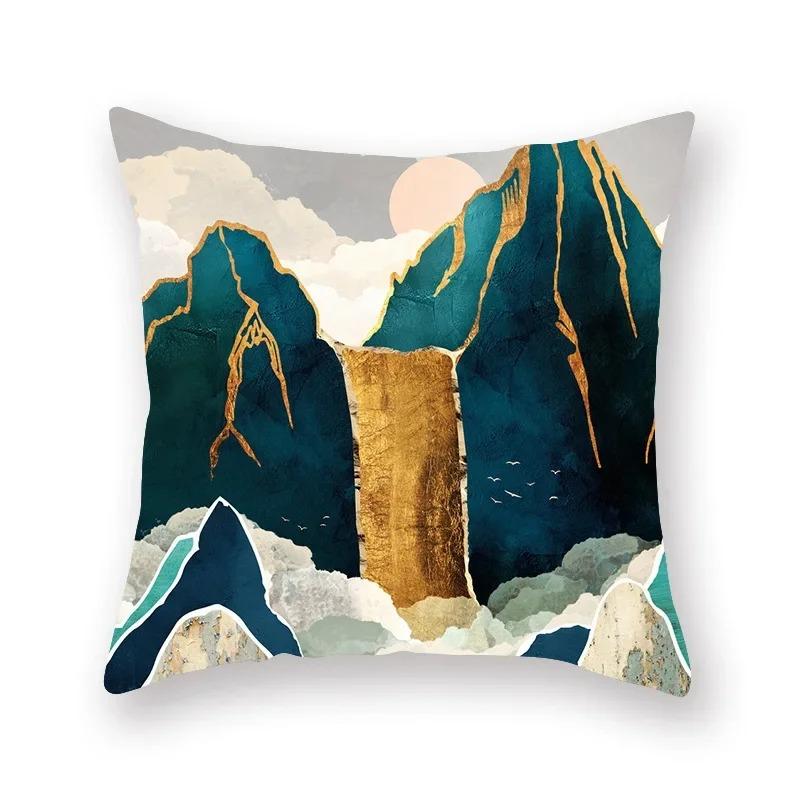 Geometric Mountains Sun Moon Creative Pillowcase Decorative Pillow Home Decor Golden Mountains Cushion Cover