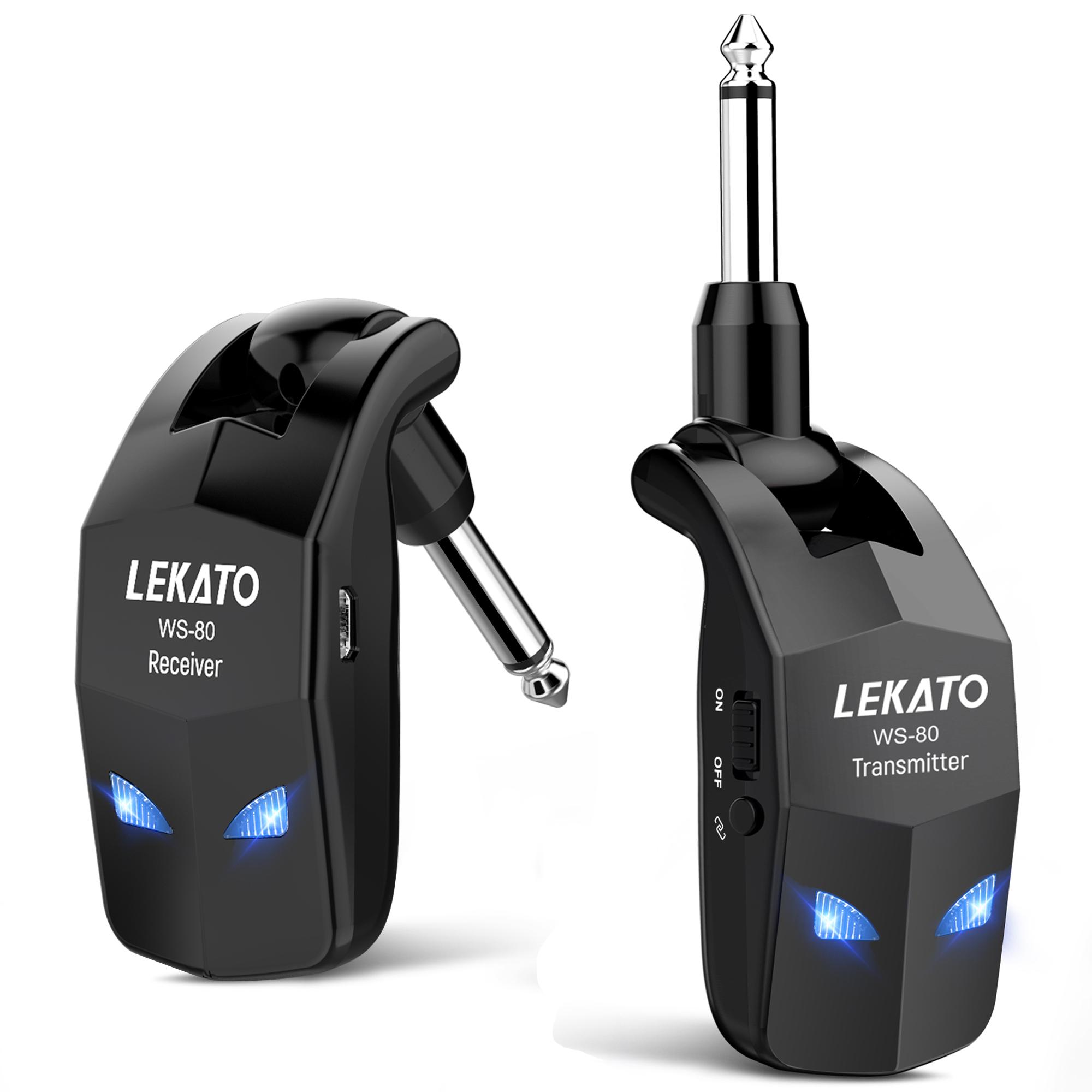 Lekato Wireless Guitar System 2.4Ghz Guitar Transmitter Receiver For Electric Guitar Wireless Transmitter Built-In Rechargeable Lekato  WS-80