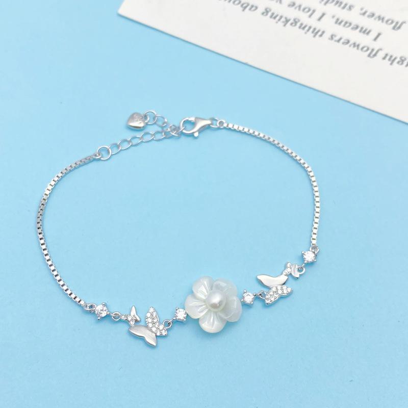 Elegant S925 Sterling Silver Butterfly & Flower Bracelet - Simple, Stylish, and Versatile Design