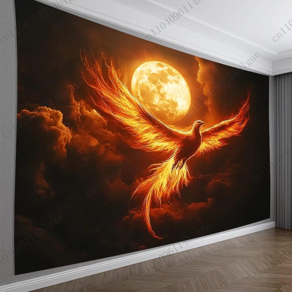Aesthetic Room Decor Celestial Firebird Wall Hanging Mystic Moonlit Phoenix Wall Art Celestial Firebird Wall Hanging 74x94cm(29x37in)