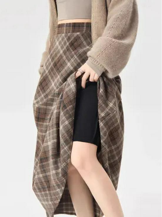 Women's Plaid A-line Skirt: Mid-Length, Thickened for Autumn/Winter 2025, Slimming Fit.