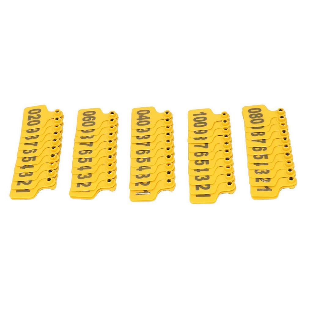 Animal Ear Tag Thick 01 To 100 Number Easy Identification Plastic Livestock Ear Tags for Cattle Goat Pig Yellow with lettered cow ear tag