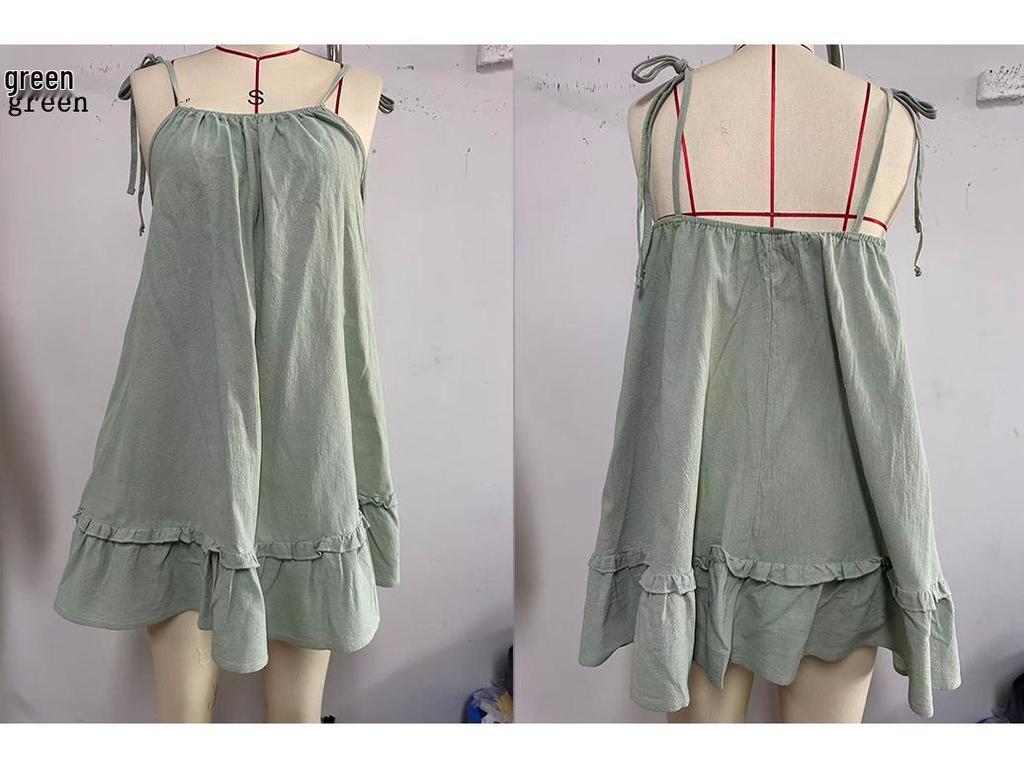 European and American Summer Spaghetti Strap Sleeveless Ruffle Knee-Length Dress