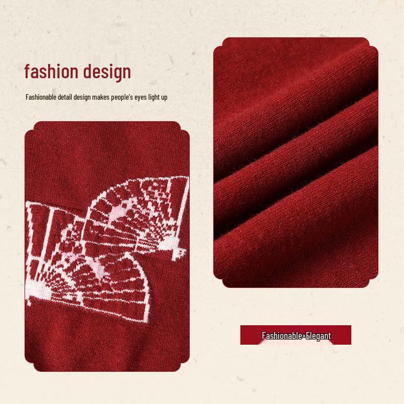 2025 Stylish Knit Base Layer Top for Middle-Aged & Elderly Women - Autumn/Winter Red Sweater