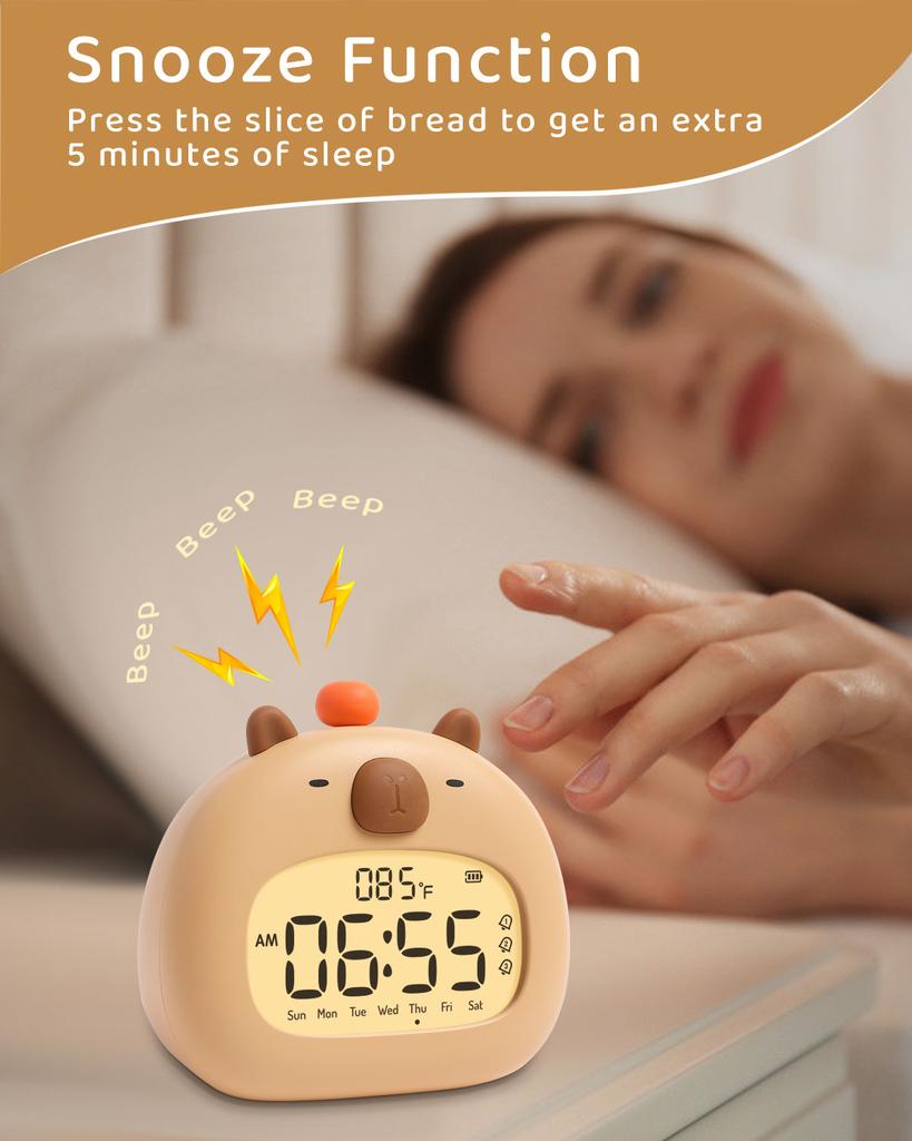 Capybara Cartoon Alarm Clock Rechargeable LED Electronic Display Digital Timer Children's Bedside Night Light Children's Gifts