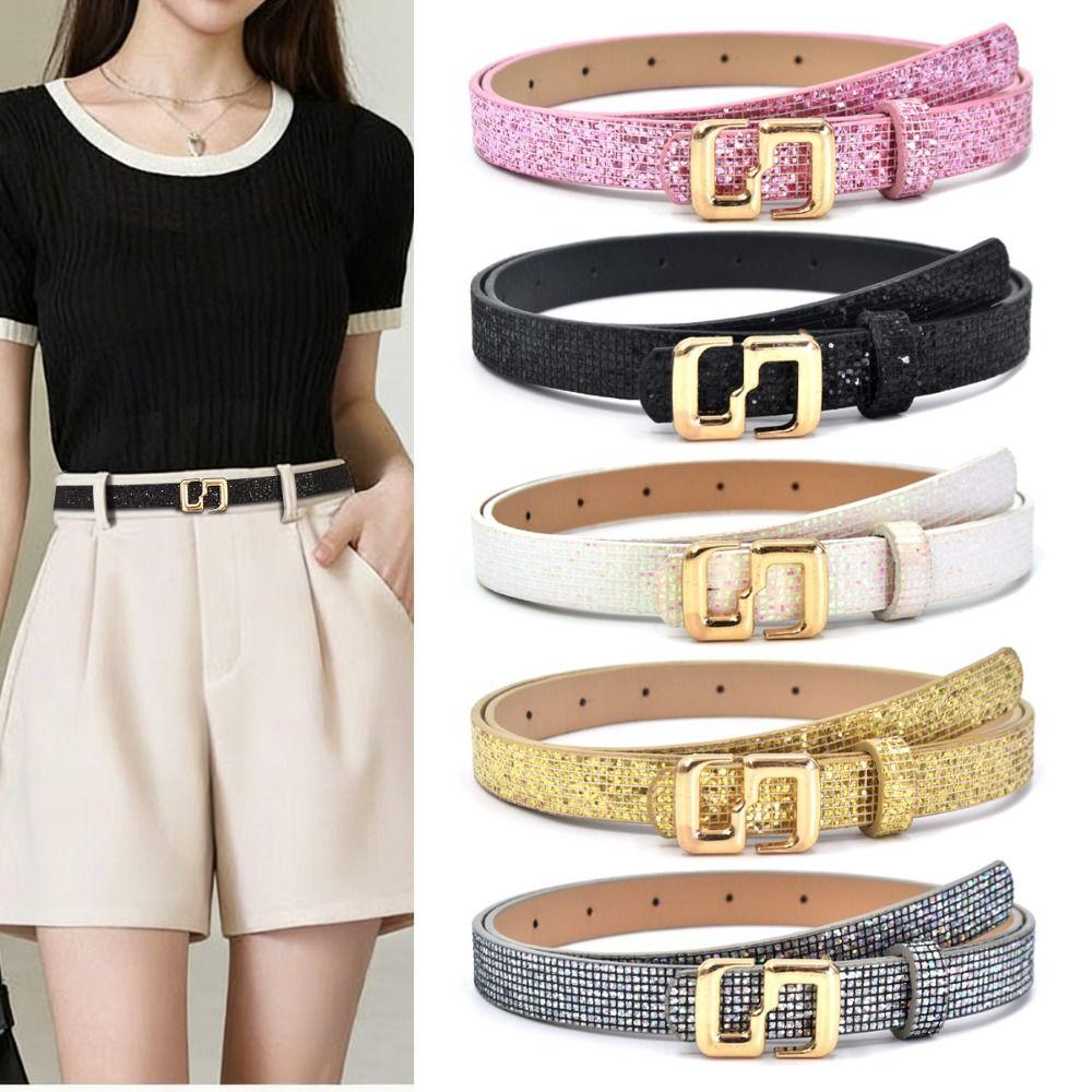 Bling Bling PU Leather Belt Glitter Trendy Waistband Women Fashion Waist Strap