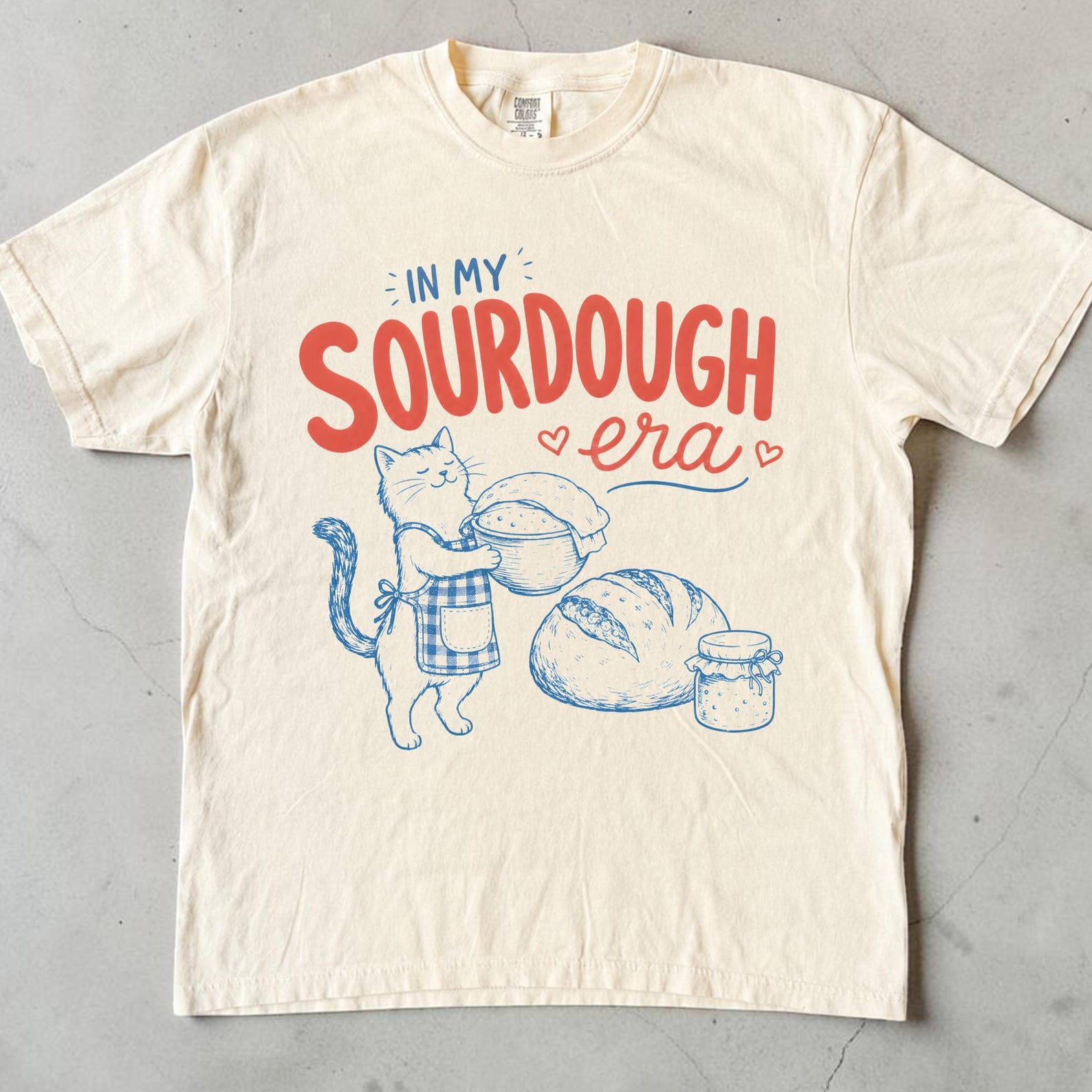 In My Sourdough Era Shirt, Funny Sourdough Baker Tee, Cute Cat Baking Shirt, Unisex Bread Lover Gift, Cottagecore Bread Baker Shirt XL
