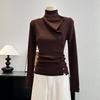 Korean Style High Neck Asymmetrical Long Sleeve Knitwear - Autumn Women's Slimming Sweater Top