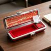 Portable Stamper Storage Box With Velvety Fabric Lining PU Leather Metal Stamper Holder For Business Document Stamping