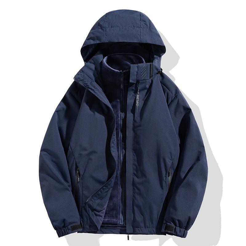Unisex Silver Fox Fleece 3-in-1 Windbreaker, Detachable Two-Piece Velvet-Thickened Hiking Jacket for Couples