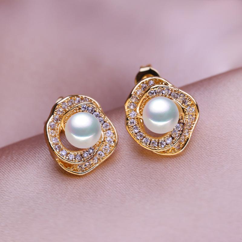 SENIKO Natural Freshwater Pearl Earrings Fashion Leaf Earrings For Women Girl Gift Stud Earrings