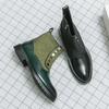 Men's Classical Chelsea Boots Green Slip-On Cowboy Boots Men Fashion Ankle Boot Mens Designer Casual Short Boots High-Top Shoes