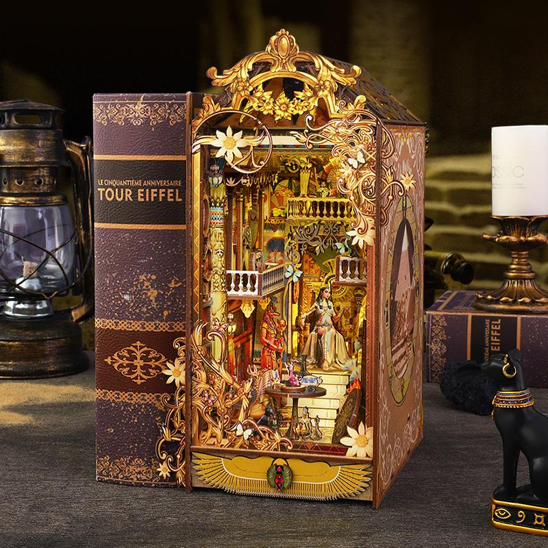 Bookshelf Set 3D Wooden Dollhouse DIY Book Nook Kit Assembly Puzzle Bookstand Home With Light Building Model Birthday Gifts Toys