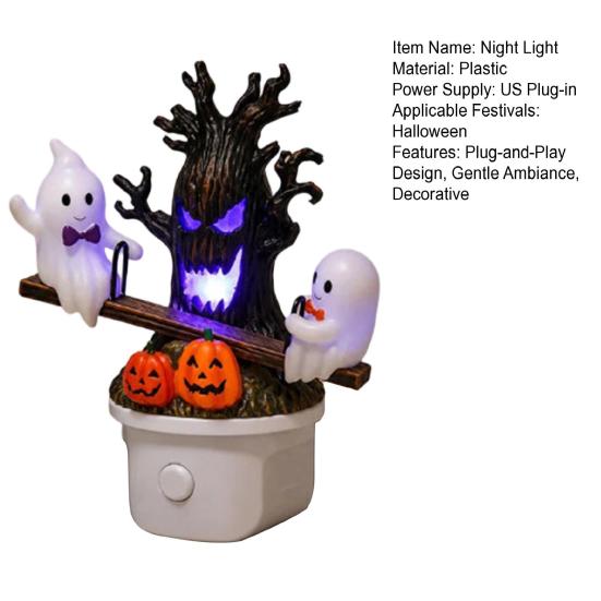 DYS Animated Seesaw Ghosts Night Light, Halloween Plug-in Lamp with Moving Figurines, Spooky Glowing Decor for Kids Room, Party