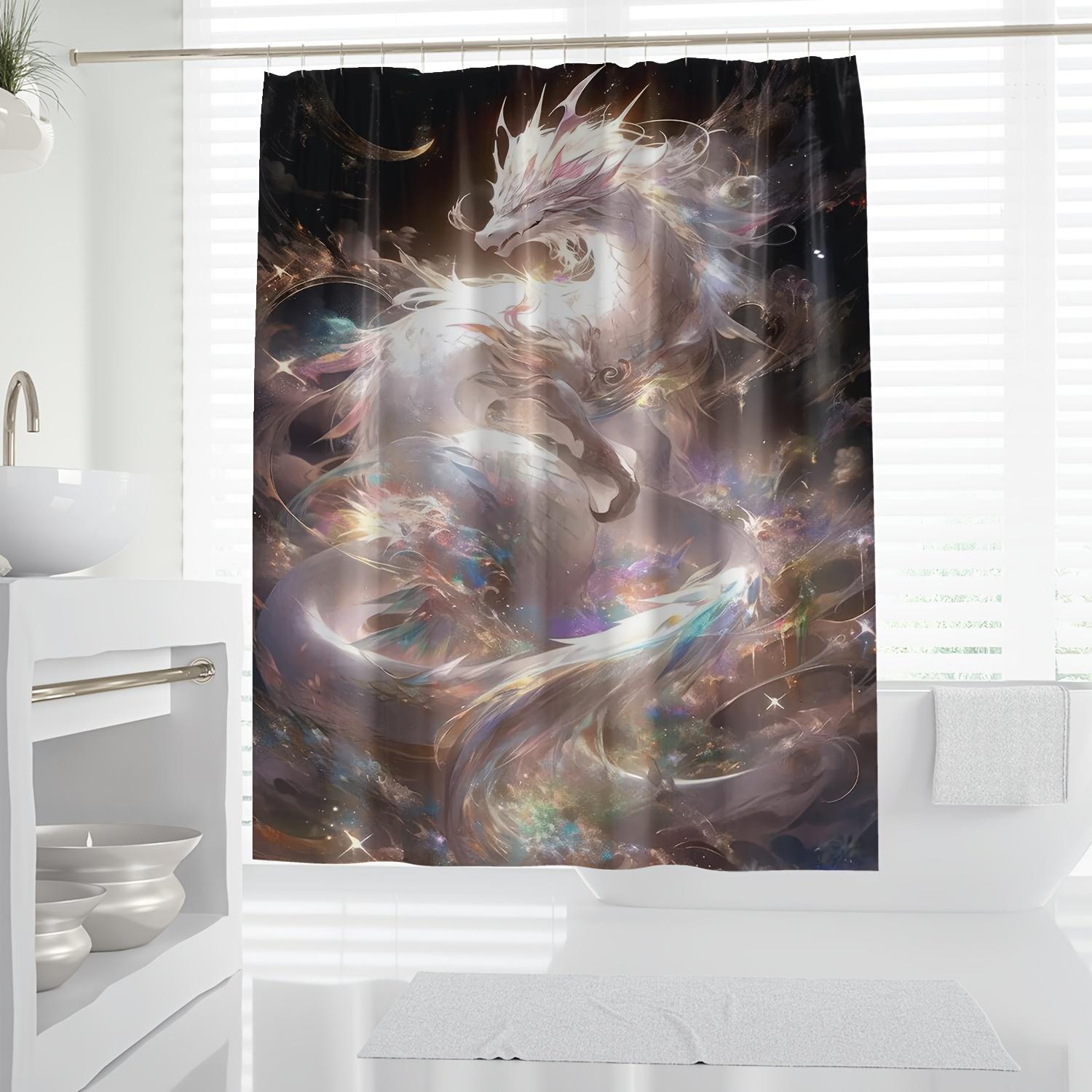 

1pc Vibrant Golden Dragon Art Print Shower Curtain - High Quality Polyester, Machine Washable, Cosmic Fantasy Design with 90x180cm35x71in