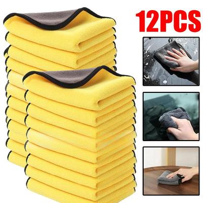 12PCS Toalhas de limpeza de microfibra para limpeza de automóveis, panos de secagem, toalhas de lavagem de vidro de janela espessadas, suprimentos para lavagem automática