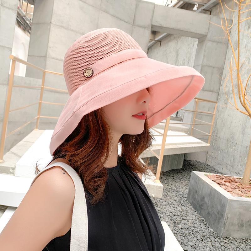 1pc Women Mesh Sun Hats with Wide Brim,Beach Hiking Summer Wide Brim UPF Outdoor Protection Multi-functional Foldable Bucket Hat