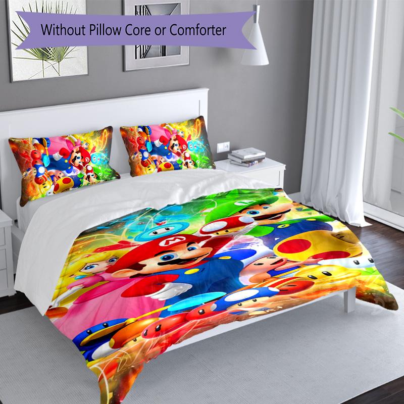 3pcs Super Mario pattern bedding set duvet cover set includes duvet cover &pillowcases, perfect all season bedroom decoration & gift