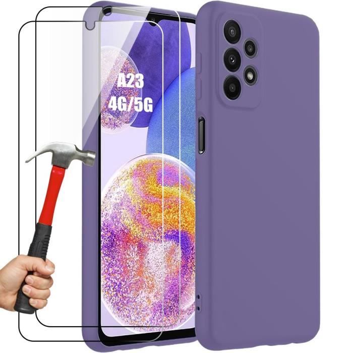 Coque - samsung - galaxy a23 4g-5g - silicone liquide mat - antichoc - slim - violet foncé