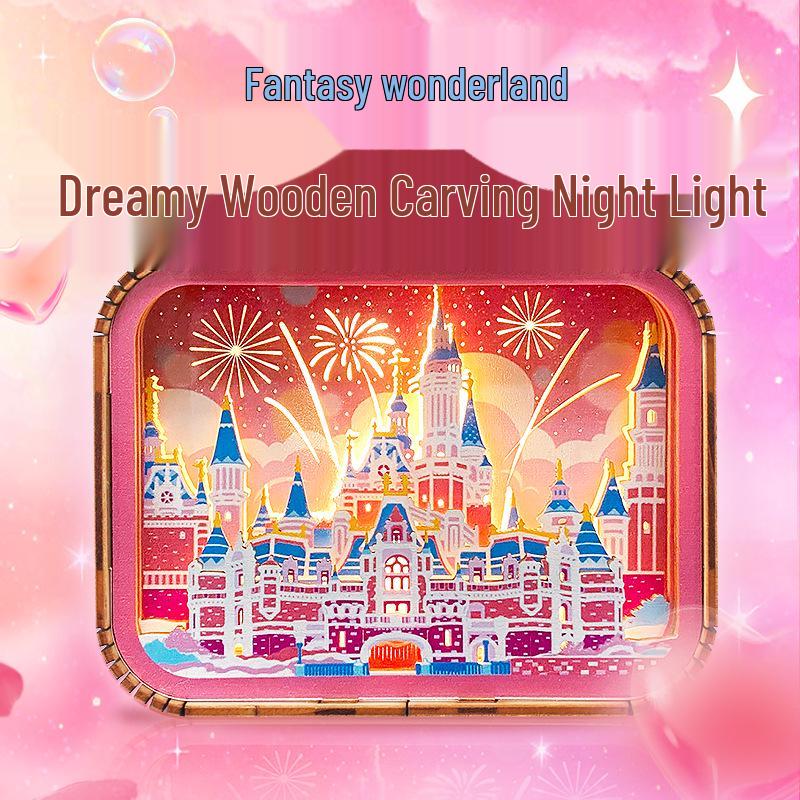3D Wood Carving Fantasy Princess Castle Night Light Ornament