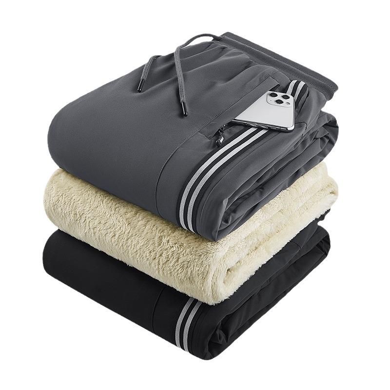 Bavlněné kalhoty Pánské podzimní a zimní nepromokavé zateplené ležérní tepláky pánské velké kalhoty stahovací šňůrka z jehněčí vlny vycpané kalhoty muž