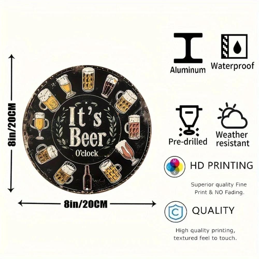 Craft Beer Lover x Round Sign  Its Beer Time HD Printed Aluminum  HomeOfficeGarage Decor 20x30cm（7.8x11.8inch）