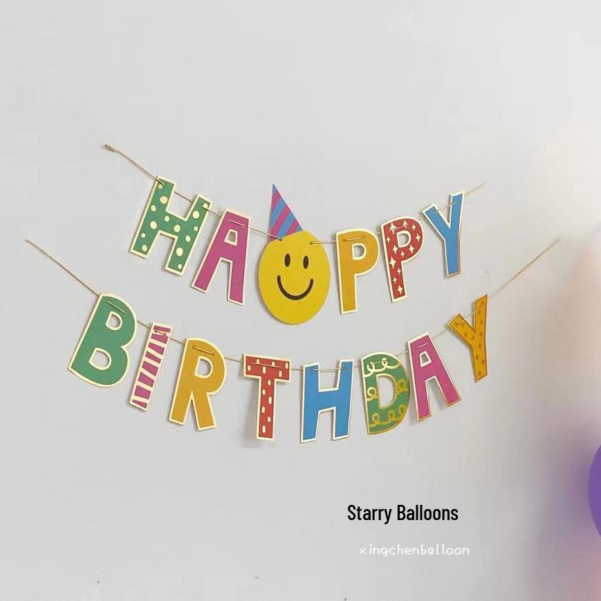 Smiley Face Cartoon Birthday Banner, 1st Birthday Party Decoration for Kids