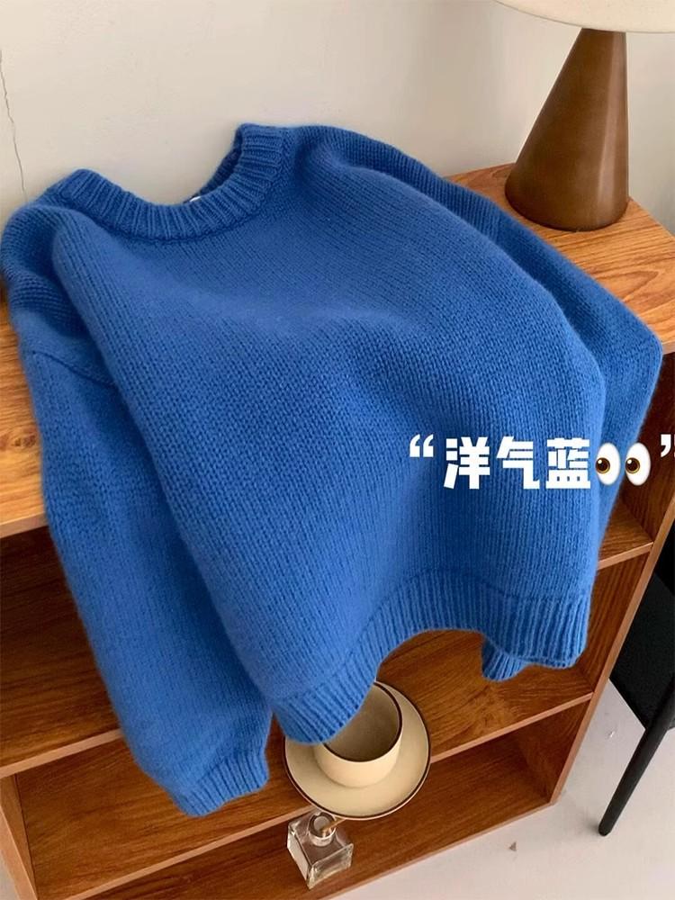

So white! Blue wool thickened sweater women s autumn and winter warm top average size темно-синий