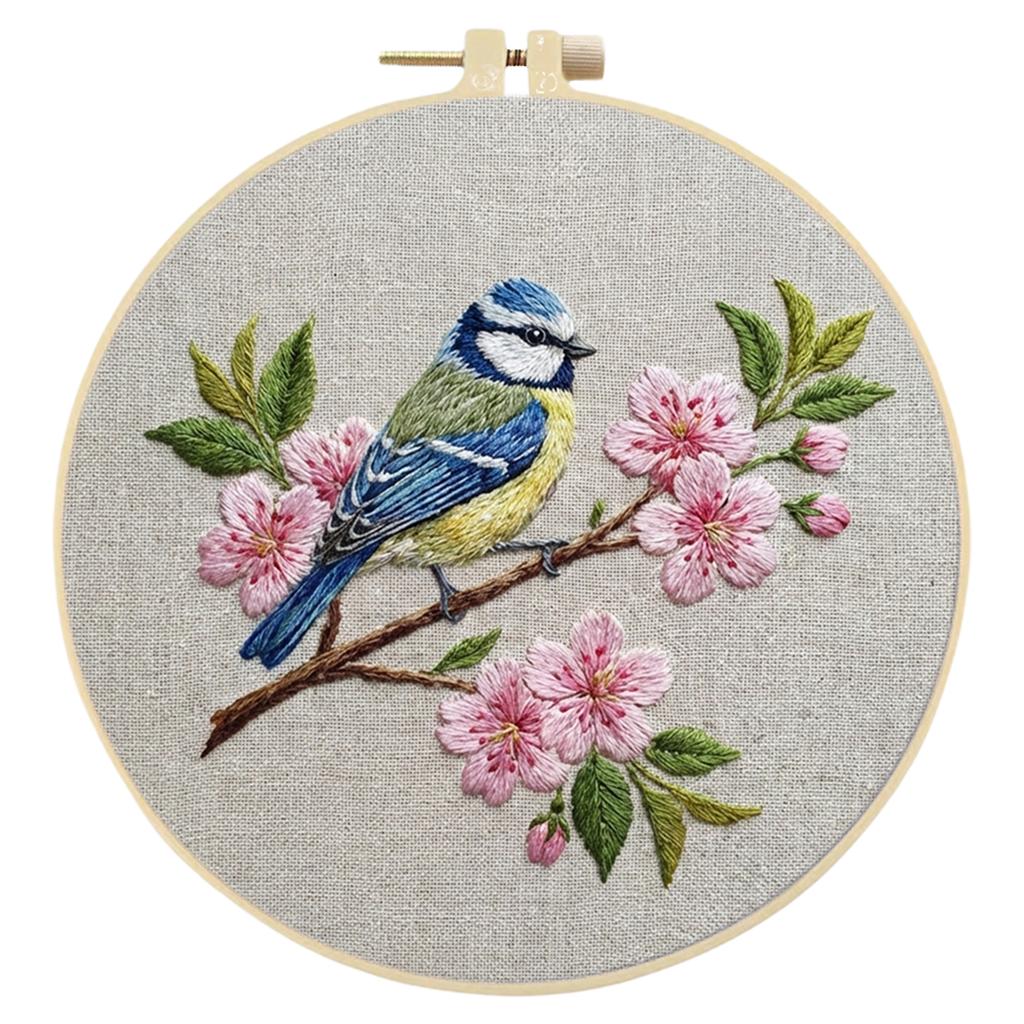 Vögel Blumen DIY Gesticktes Stickset mit Stickrahmen Stickstiche Übungsset 30x30cm für Anfänger Erwachsene