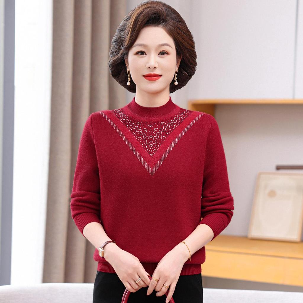 New Fashion Winter Knitwear for Moms - Stylish Plus Velvet Sweater for Middle-Aged and Elderly Women