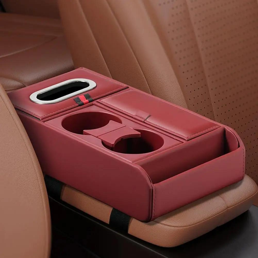 Car Armrest Box Heightening Pad Multifunctional Storage Organizer Vehicle Storage Water Case Holder Box Luxury Cup Tissue J4R3