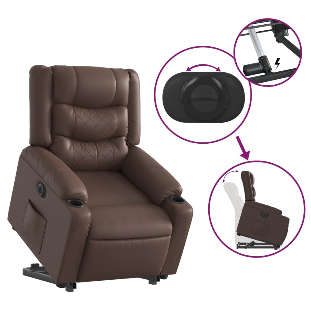 Recliner Chair with Lift Assistance Electric Brown Faux Leather