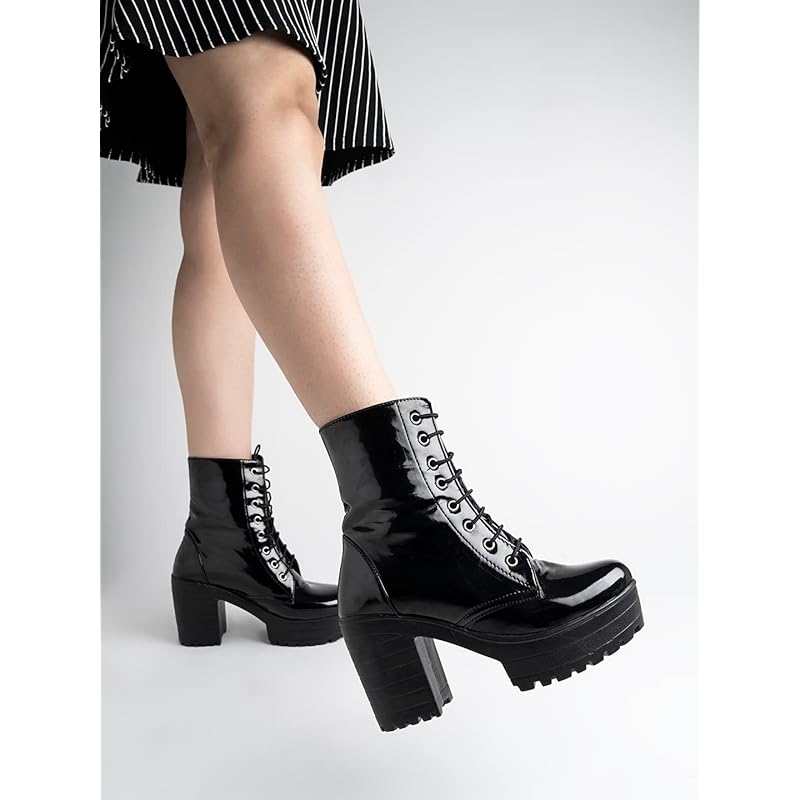 

Shoetopia Lace Up Block Heeled Western Boots/Boot-07/Black/UK7-EU40 7 UK чёрный