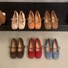 Suede square head shallow mouth single shoes women's autumn new late retro gentle ballet flat bottom Mary Jane