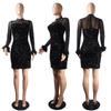 Hot Diamond Sequin Feather Skirt: European & American Long-Sleeved Party Dress